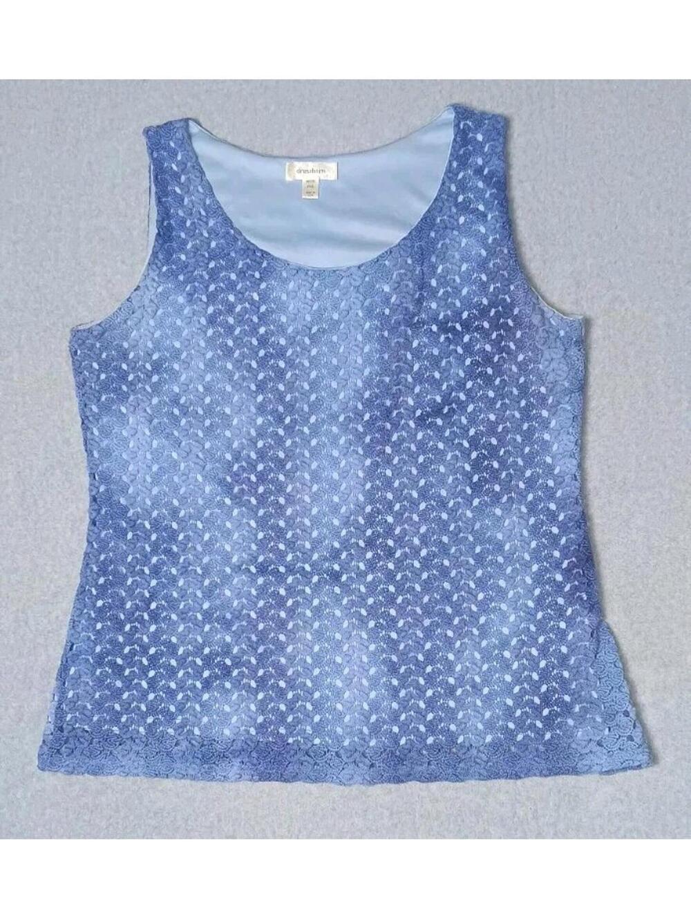 Dressbarn Sleeveless Blouse Womens Size PXL Blue Crochet Knit Layered Textured